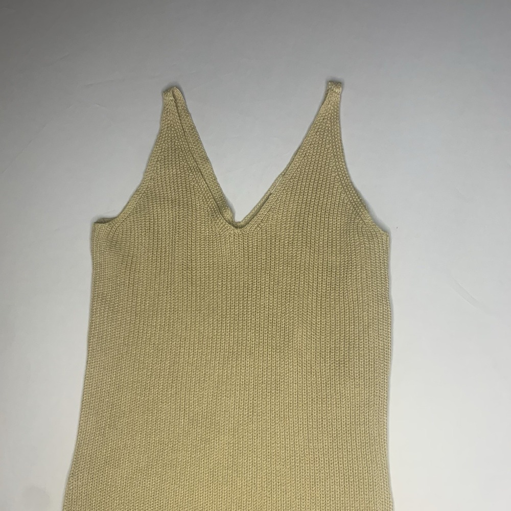 Vintage Liz Claiborne Lizwear Tan Ribbed Knit Midi Dress Minimalism 90s Cotton S - Picture 4 of 12
